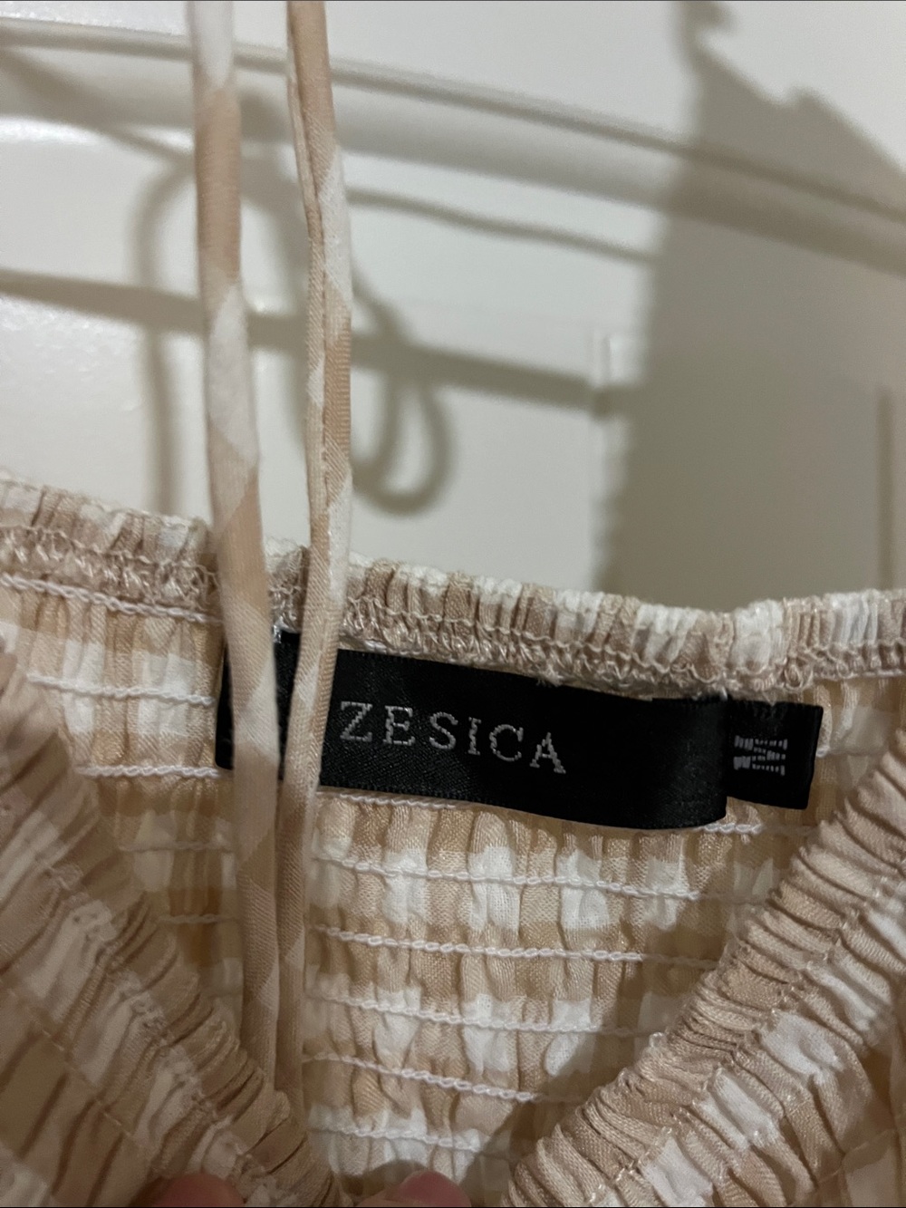 Beige Gingham Smocked Midi Dress - Picture 4 of 5